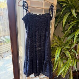 J. Crew Navy Blue Midi Dress with Polka Dots